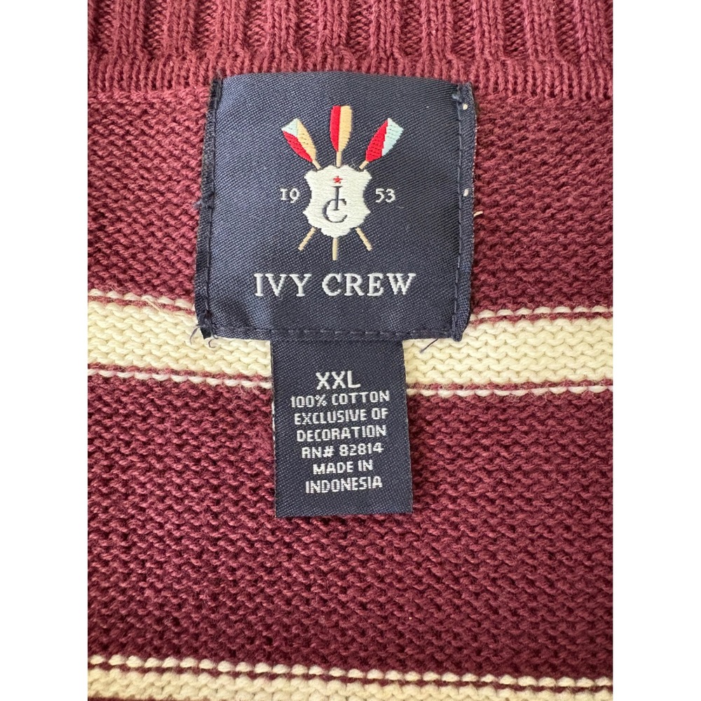 Ivy Crew Mens XXL Burgundy White Striped Cotton Knit‎ Crew Neck Sweater - Picture 4 of 4